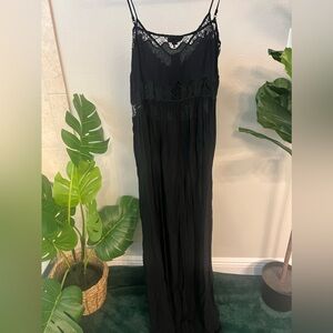 Black long lace slip dress with sheer bodice